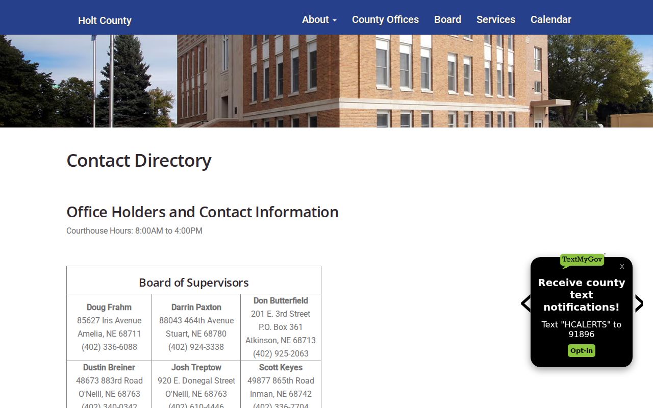 Holt County courthouse hours for warrant records contacts