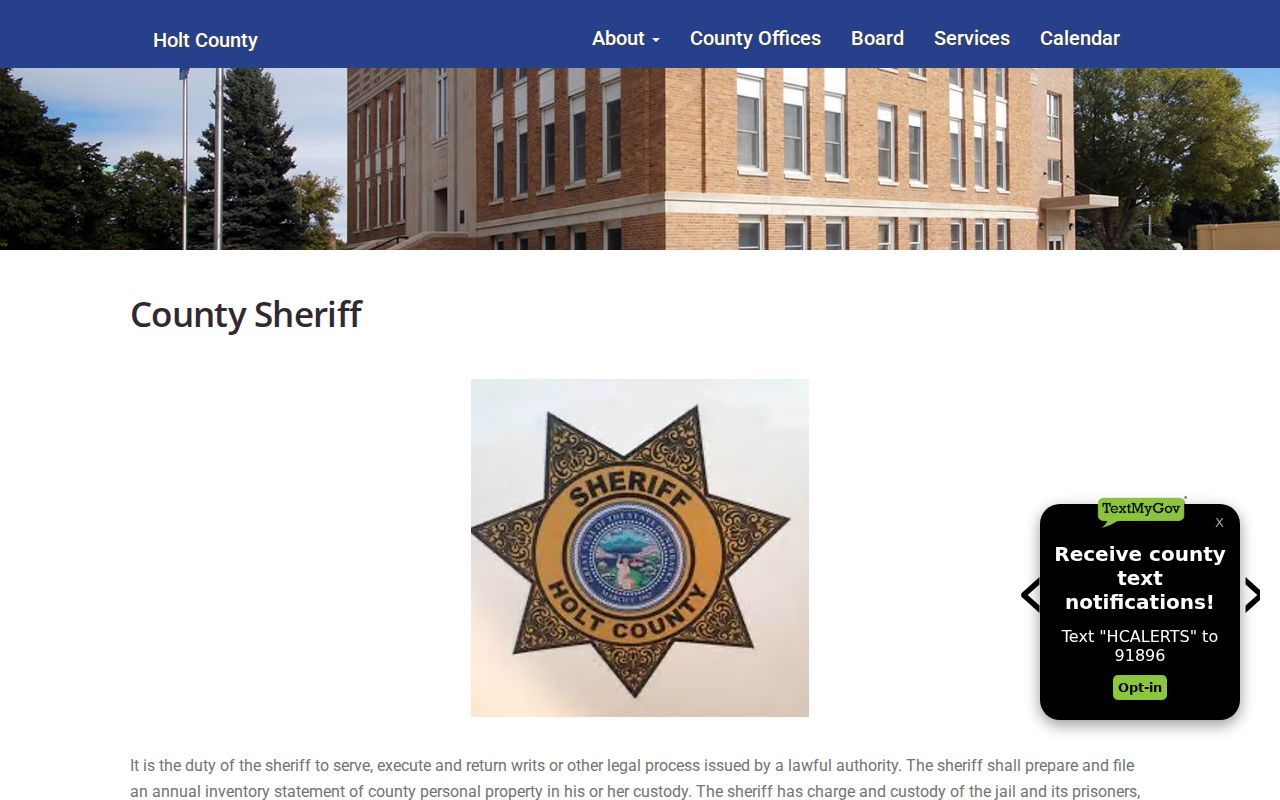 Holt County sheriff office information for warrant service