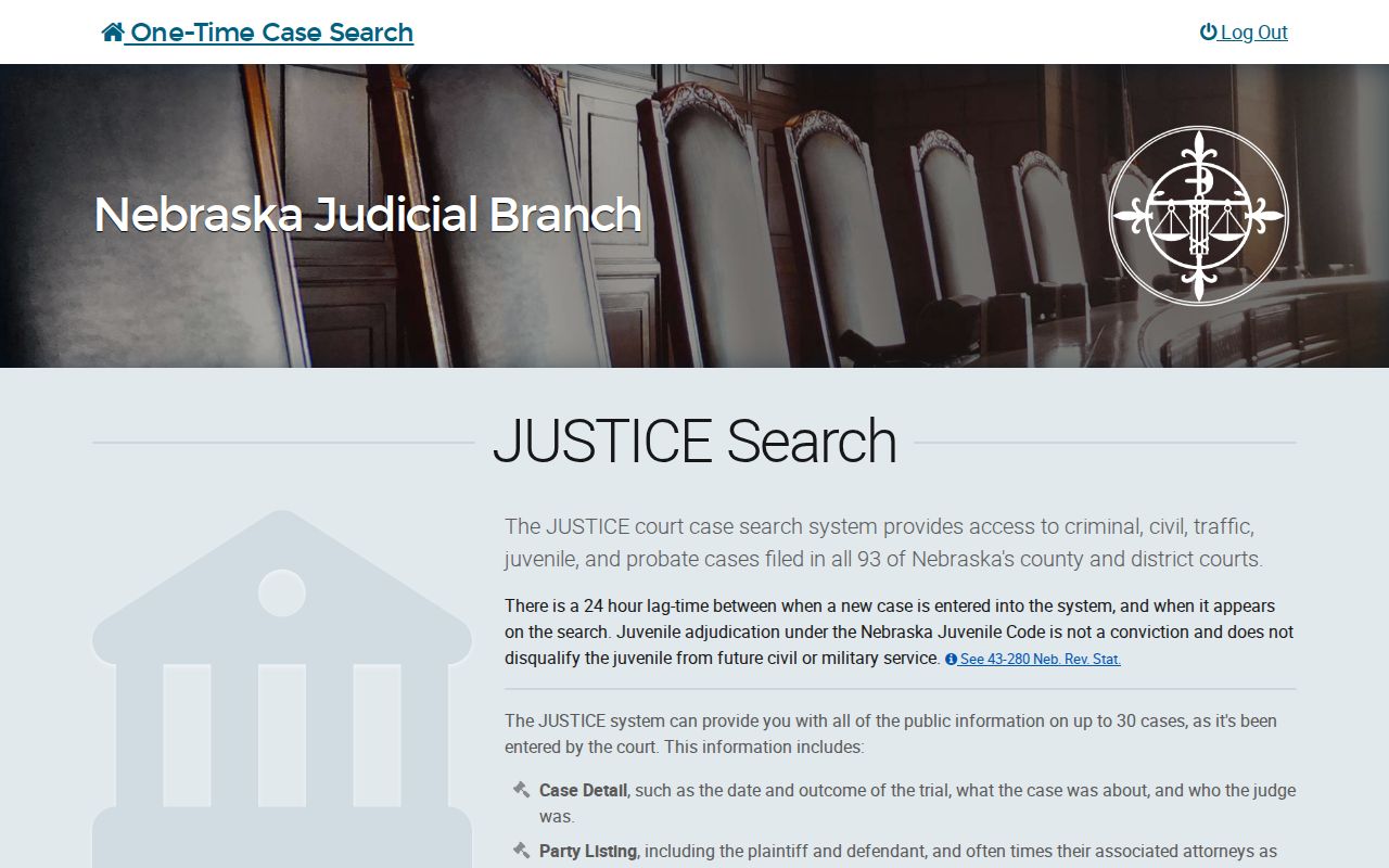 Holt County warrant records Nebraska JUSTICE search page